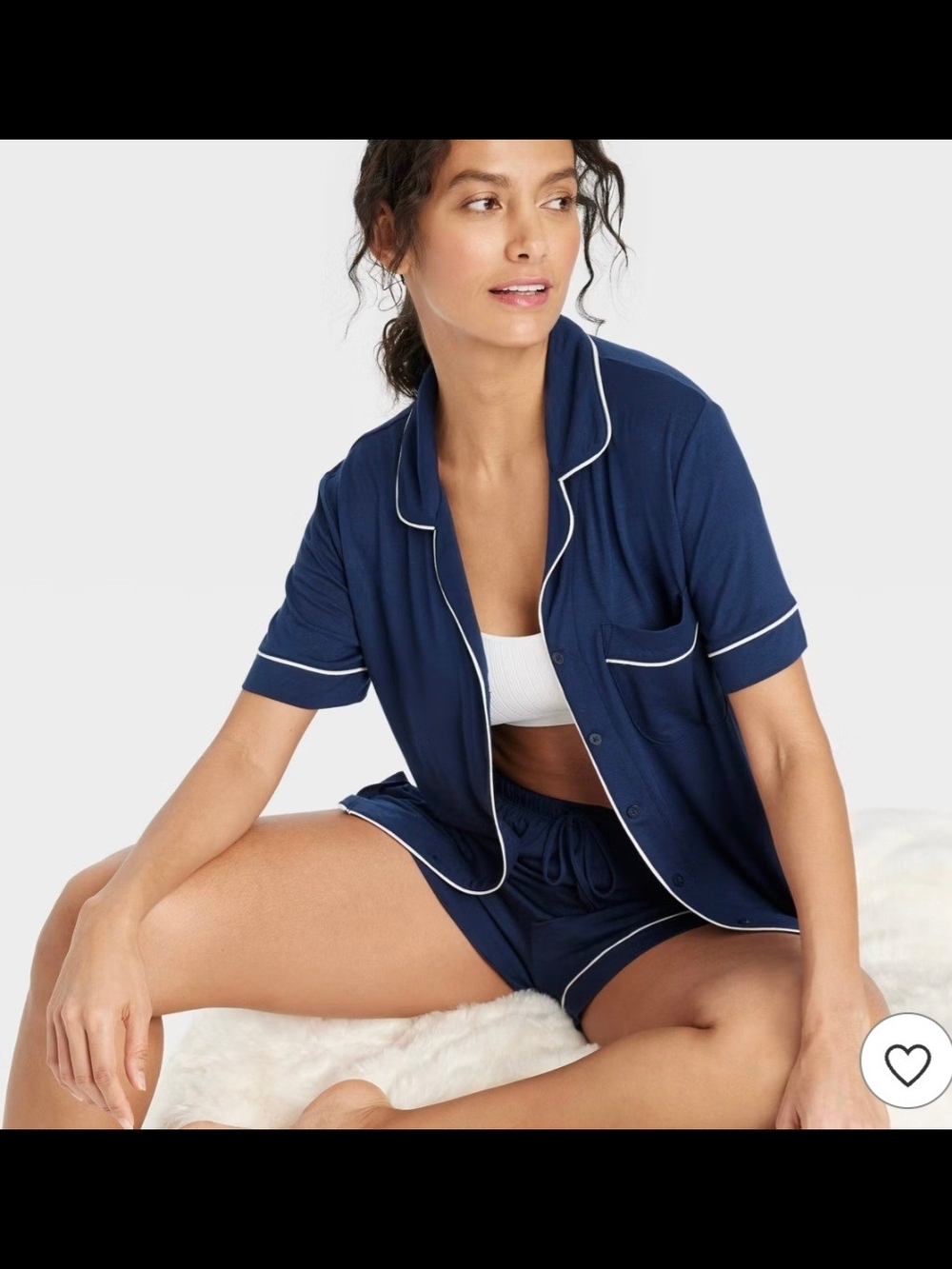 Auden Navy Short-Sleeve Pajama Set with White Piping